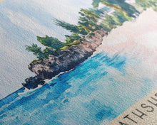 Load image into Gallery viewer, Bathsheba Beach, Barbados Watercolor Print, Vacation Gift, Barbados Wall Art, Beach Painting, Beach Decor, Large Wall Art, Wood Frame Art
