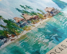 Load image into Gallery viewer, Bocas del Toro , Panamá Watercolor Beach Print, Vacation Gift, Panamá Wall Art, Framed Canvas Print, Framed Beach Painting
