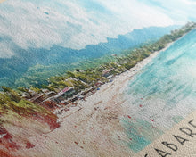 Load image into Gallery viewer, Cabarete Beach, Dominican Republic Watercolor Print, Vacation Gift, Dominican Republic Wall Art, Beach Painting, Beach Decor, Large Wall Art, Wood Frame Art
