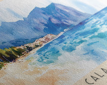 Carregar imagem no visualizador da galeria, Cala Salada, Spain Watercolor Beach Print, Vacation Gift, Spain Wall Art, Framed Canvas Print, Framed Beach Painting
