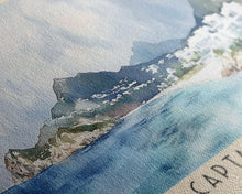 Load image into Gallery viewer, Captain&#39;s Bay, Anguila Watercolor Print, Vacation Gift, Anguila Wall Art, Beach Painting, Beach Decor, Large Wall Art, Wood Frame Art

