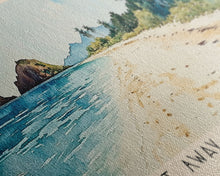 Load image into Gallery viewer, Cast Away Island Beach, Fiji Watercolor Print, Vacation Gift, Fiji Wall Art, Beach Painting, Beach Decor, Large Wall Art, Wood Frame Art
