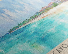 Cargar imagen en el visor de la galería, Cayo Paraiso, Dominican Republic Watercolor Beach Print, Vacation Gift, Dominican Republic Wall Art, Framed Canvas Print, Framed Beach Painting
