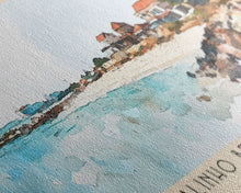 Load image into Gallery viewer, Curralinho Beach, Cape Verde, Senegal Watercolor Print, Vacation Gift, Senegal Wall Art, Beach Painting, Beach Decor, Large Wall Art, Wood Frame Art
