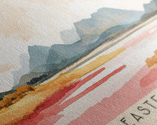 Load image into Gallery viewer, Eastern Cape, Coffee Bay Watercolor Print, Vacation Gift, Coffee Bay Wall Art, Beach Painting, Beach Decor, Large Wall Art, Wood Frame Art
