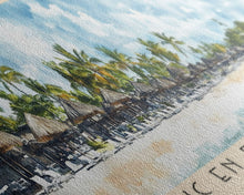 Load image into Gallery viewer, Flic en Flac Beach, Mauritius Watercolor Beach Print, Vacation Gift, Mauritius Wall Art, Beach Painting, Beach Decor, Beach Painting
