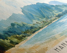 Cargar imagen en el visor de la galería, Hanalei Bay, Hawaii Watercolor Beach Print, Vacation Gift, Hawaii Wall Art, Framed Canvas Print, Framed Beach Painting
