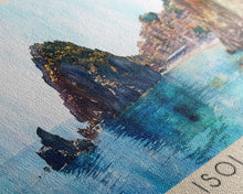 Load image into Gallery viewer, Isola Bella, Italy Watercolor Beach Print, Vacation Gift, Italy Wall Art, Framed Canvas Print, Framed Beach Painting
