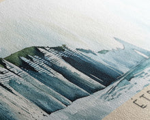 Load image into Gallery viewer, Étretat, France Watercolor Print, Vacation Gift, France Wall Art, Beach Painting, Beach Decor, Large Wall Art, Wood Frame Art
