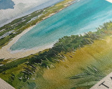 Load image into Gallery viewer, Captain&#39;s Bay, Anguila Watercolor Print, Vacation Gift, Anguila Wall Art, Beach Painting, Beach Decor, Large Wall Art, Wood Frame Art
