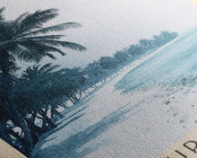 Load image into Gallery viewer, Dhigurah Island, Maldives Watercolor Print, Vacation Gift, Maldives Wall Art, Beach Painting, Beach Decor, Large Wall Art, Wood Frame Art
