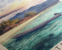 Load image into Gallery viewer, Gili Trawangan, Indonesia Watercolor Beach Print, Vacation Gift, Indonesia Wall Art, Framed Canvas Print, Framed Beach Painting
