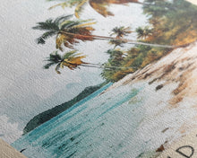 Load image into Gallery viewer, Trinidad Island, Brazil Watercolor Print, Vacation Gift, Brazil Wall Art, Beach Painting, Beach Decor, Large Wall Art, Wood Frame Art
