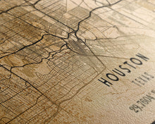 Load image into Gallery viewer, Distressed Houston map print poster canvas print, framed road map art, Texas map print poster canvas, Houston city map print poster canvas
