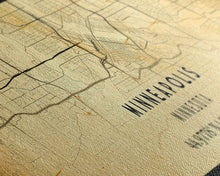 Load image into Gallery viewer, Minneapolis Panoramic map print poster or framed canvas, Minnesota map print poster canvas, Minneapolis road map print poster canvas
