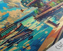 Cargar imagen en el visor de la galería, Chesapeake Virginia Panoramic Travel Poster Framed Canvas Print, Mid Century Modern Art, Pop Art Style, Wall Art Decor, Home Decoration
