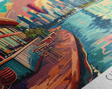 Cargar imagen en el visor de la galería, Chicago Illinois Panoramic Painting Framed Canvas Print, Mid Century Modern Art, Pop Art Style, Travel Poster, Living Room Decor
