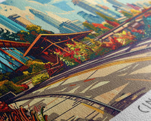 Cargar imagen en el visor de la galería, Cincinnati Ohio Panoramic Painting Framed Canvas Print, Mid Century Modern Art, Pop Art Style, Travel Poster, Wall Art Decor
