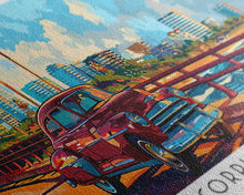 Load image into Gallery viewer, Corpus Christi Texas Panoramic Painting Framed Canvas Print, Mid Century Modern Art, Pop Art Style, Travel Poster, Living Room Decor
