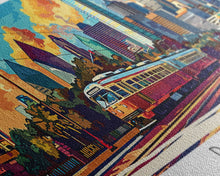 Load image into Gallery viewer, Dallas Texas Panoramic Wall Art Framed Canvas Print, Mid Century Modern Art, Pop Art Style, Travel Poster, Home Decor, Wall Hanging
