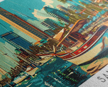 Load image into Gallery viewer, San Diego California Panoramic Painting, Retro Style Framed Canvas Print, Mid Century Modern Wall Art, Pop Art Travel Poster
