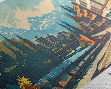 Load image into Gallery viewer, Boise Idaho Panoramic Painting, Mid Century Modern Framed Canvas Print, Retro Pop Art Travel Poster, Wall Art, Home Decor, Office Wall Art
