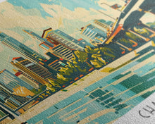 Cargar imagen en el visor de la galería, Charlotte North Carolina Panoramic Painting, Mid Century Modern Framed Canvas Print, Retro Pop Art Travel Poster, Wall Art, Home Decor, Office Art
