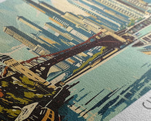 Cargar imagen en el visor de la galería, Chicago Illinois Panoramic Painting, Mid Century Modern Framed Canvas Print, Retro Pop Art Travel Poster, Wall Decor, Gift Idea, Home Decor
