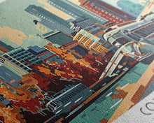 Cargar imagen en el visor de la galería, Columbus Ohio Panoramic Painting, Mid Century Modern Framed Canvas Print, Retro Pop Art Travel Poster, Wall Art, Home Decor, Office Art, Gift Idea
