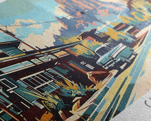 Carregar imagem no visualizador da galeria, Gilbert Arizona Panoramic Painting, Mid Century Modern Framed Canvas Print, Retro Pop Art Travel Poster, Living Room Art, Wall Hanging, Office Decor
