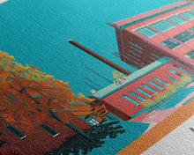 Carregar imagem no visualizador da galeria, Akron Ohio Panoramic Painting, Mid Century Modern Framed Canvas Print, Retro Pop Art Travel Poster, Living Room Wall Art Decor, City Art
