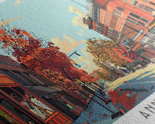 Carregar imagem no visualizador da galeria, Ann Arbor Michigan Panoramic Painting, Mid Century Modern Framed Canvas Print, Retro Pop Art Travel Poster, Office Art, City Print
