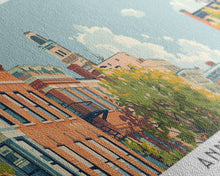 Carregar imagem no visualizador da galeria, Ann Arbor Michigan Panoramic Painting, Mid Century Modern Framed Canvas Print, Retro Pop Art Travel Poster, Living Room Wall Art Decor, City Print
