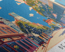 Carregar imagem no visualizador da galeria, Beaumont Texas Panoramic Painting, Mid Century Modern Framed Canvas Print, Retro Pop Art Travel Poster, Living Room Wall Art, City Print
