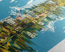 Load image into Gallery viewer, Bend Oregon Panoramic Painting, Mid Century Modern Framed Canvas Print, Retro Pop Art Travel Poster, City Wall Art Decor, Office Art
