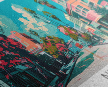 Carregar imagem no visualizador da galeria, Burbank California Panoramic Painting, Mid Century Modern Framed Canvas Print, Retro Pop Art Travel Poster, Living Room Wall Art, City Art
