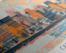 Carregar imagem no visualizador da galeria, Cambridge Massachusetts Panoramic Painting, Mid Century Modern Framed Canvas Print, Retro Pop Art Travel Poster, Home Decor, City Print
