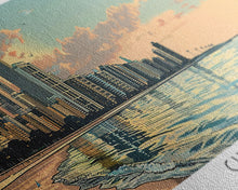 Cargar imagen en el visor de la galería, Chicago Florida Panoramic Painting, Mid Century Modern Framed Canvas Print, Retro Pop Art Travel Poster, Living Room Wall Art, City Art
