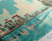 Cargar imagen en el visor de la galería, Clearwater Florida Panoramic Painting, Mid Century Modern Framed Canvas Print, Retro Pop Art Travel Poster, Home Decor, City Art

