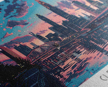 Cargar imagen en el visor de la galería, Cleveland Ohio Panoramic Painting, Mid Century Modern Framed Canvas Print, Retro Pop Art Travel Poster, City Wall Art, Office Decor
