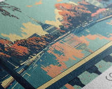 Cargar imagen en el visor de la galería, Columbia South Carolina Panoramic Painting, Mid Century Modern Framed Canvas Print, Retro Pop Art Travel Poster, City Art Gift, Home Decor
