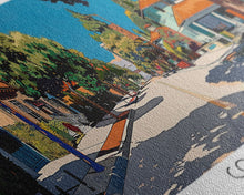 Cargar imagen en el visor de la galería, Concord California Panoramic Painting, Mid Century Modern Framed Canvas Print, Retro Pop Art Travel Poster, City Wall Decor, Office Decor
