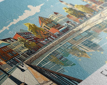 Cargar imagen en el visor de la galería, Fishers Indiana Panoramic Painting, Mid Century Modern Framed Canvas Print, Retro Pop Art Travel Poster, Home Wall Decor
