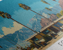 Carregar imagem no visualizador da galeria, Fontana California Panoramic Painting, Mid Century Modern Framed Canvas Print, Retro Pop Art Travel Poster, Living Room Wall Art

