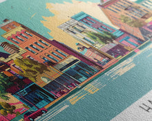 Cargar imagen en el visor de la galería, Hampton Virginia Panoramic Painting, Mid Century Modern Framed Canvas Print, Retro Pop Art Travel Poster, Office Wall Decor
