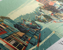 Load image into Gallery viewer, Vallejo California Panoramic Art, Mid Century Modern Framed Canvas Print, Retro Pop Art Travel Poster, City Print, Living Room Wall Decor
