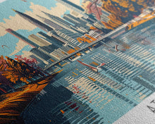 Carregar imagem no visualizador da galeria, Atlanta Georgia Panoramic Painting, Framed Canvas Print, Mid Century Modern Wall Art, Retro Pop Art Travel Poster, Home Decor, City Art
