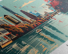 Carregar imagem no visualizador da galeria, Austin Texas Panoramic Painting, Framed Canvas Print, Mid Century Modern Wall Art, Retro Pop Art Travel Poster, Home Decor, City Art
