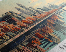 Load image into Gallery viewer, Baltimore Maryland Panoramic Painting, Framed Canvas Print, Mid Century Modern Wall Art, Retro Pop Art Travel Poster, Office Decor, City Art
