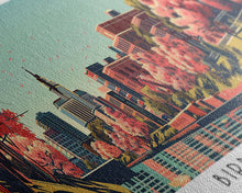 Cargar imagen en el visor de la galería, Birmingham Alabama Panoramic Painting, Framed Canvas Print, Mid Century Modern Wall Art, Retro Pop Art Travel Poster, Office Decor, City Art
